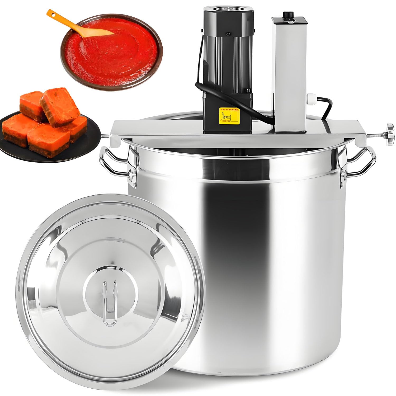 UORDBY Automatic Food Mixer, Electric Stirrer for Jam Sauce, with 4-Blade Mixing Scraper and Double Stirring Paddle Adjustable Speed,for Making Jam/Sauce 40L