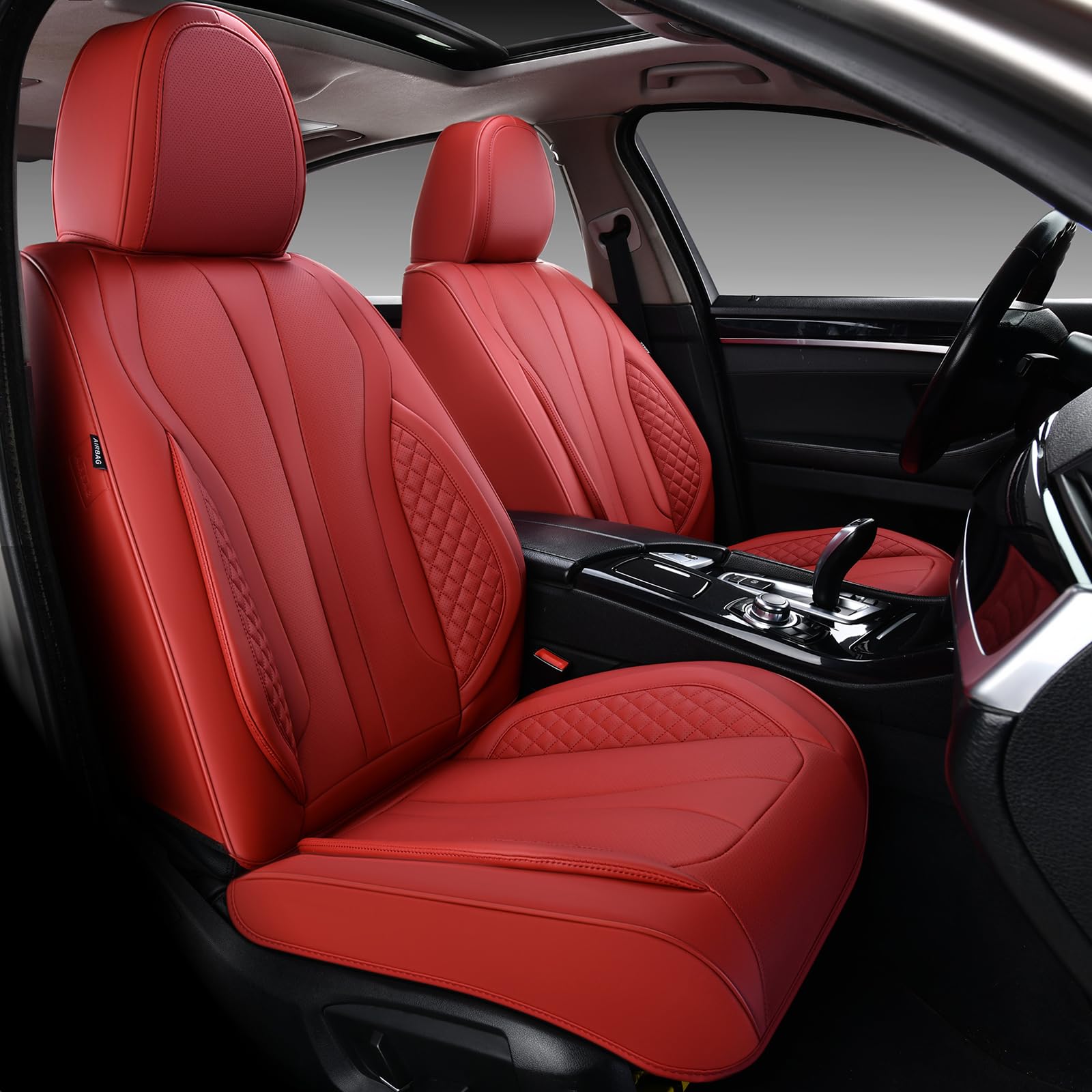 KEYOOG 2-Seater Car Seat Covers Full Set, Fit for Front Seats of Cars, Waterproof and Breathable Nappa Leather, Compatible with Airbags, Car Seat