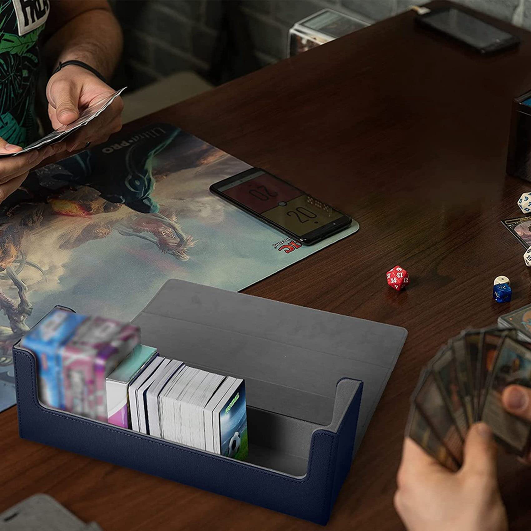 2X Desk Box 400 Pudełko na karty Deck Box ze skóry PU Pudełko do kolekcjonowania gier karcianych (niebieskie)