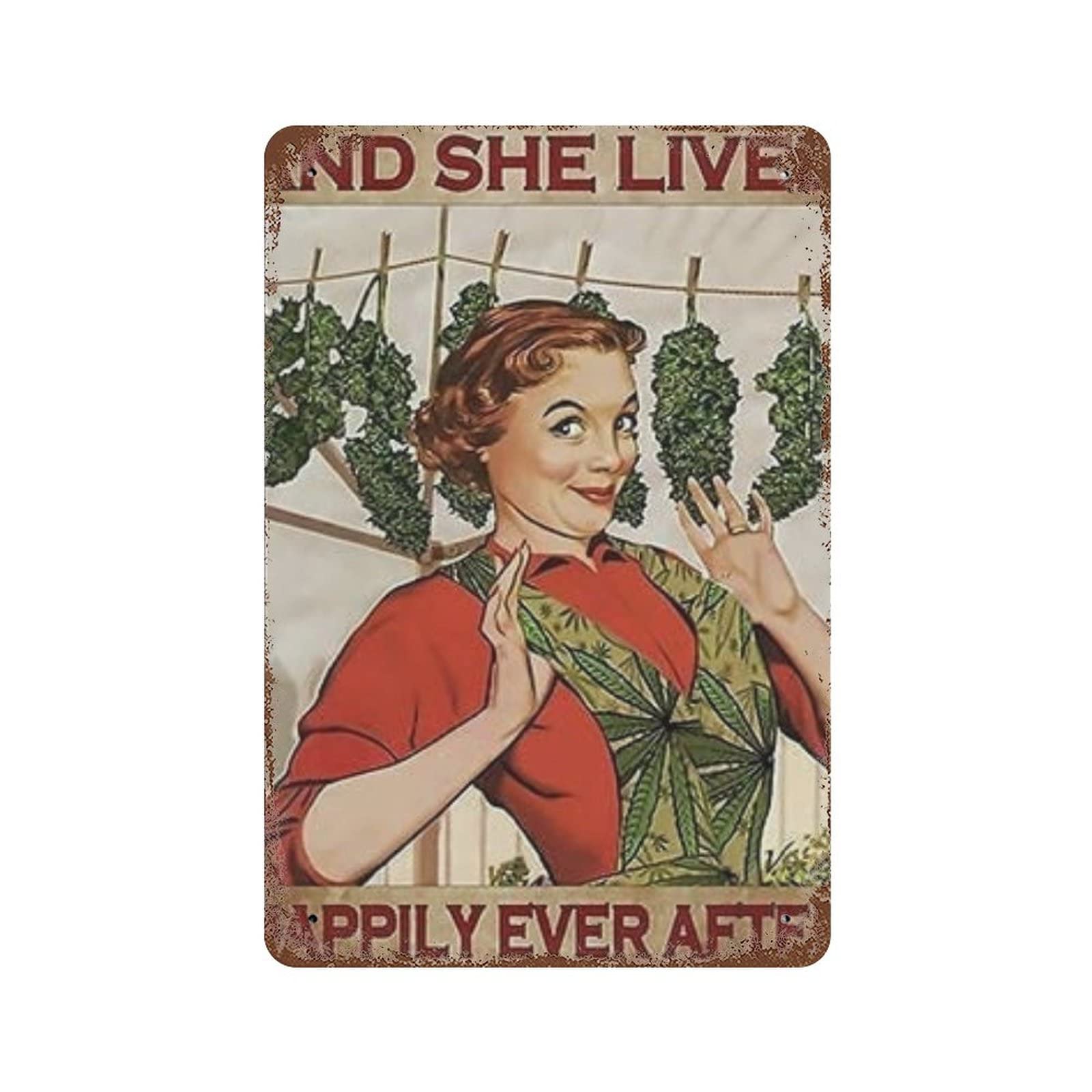 Weed and She Lived Happily Ever After Retro Metal Tin Sign Vintage Aluminum Sign for Home Office Bathroom Coffee Wall Decor 5.5x8inch
