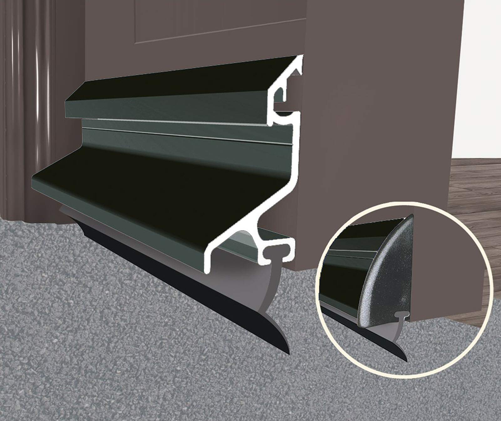 Sealed In Quality Black 914Mm - 36" Inches Door Weather & Rain Deflector Bar - Water Drip Seal With Draught Excluder