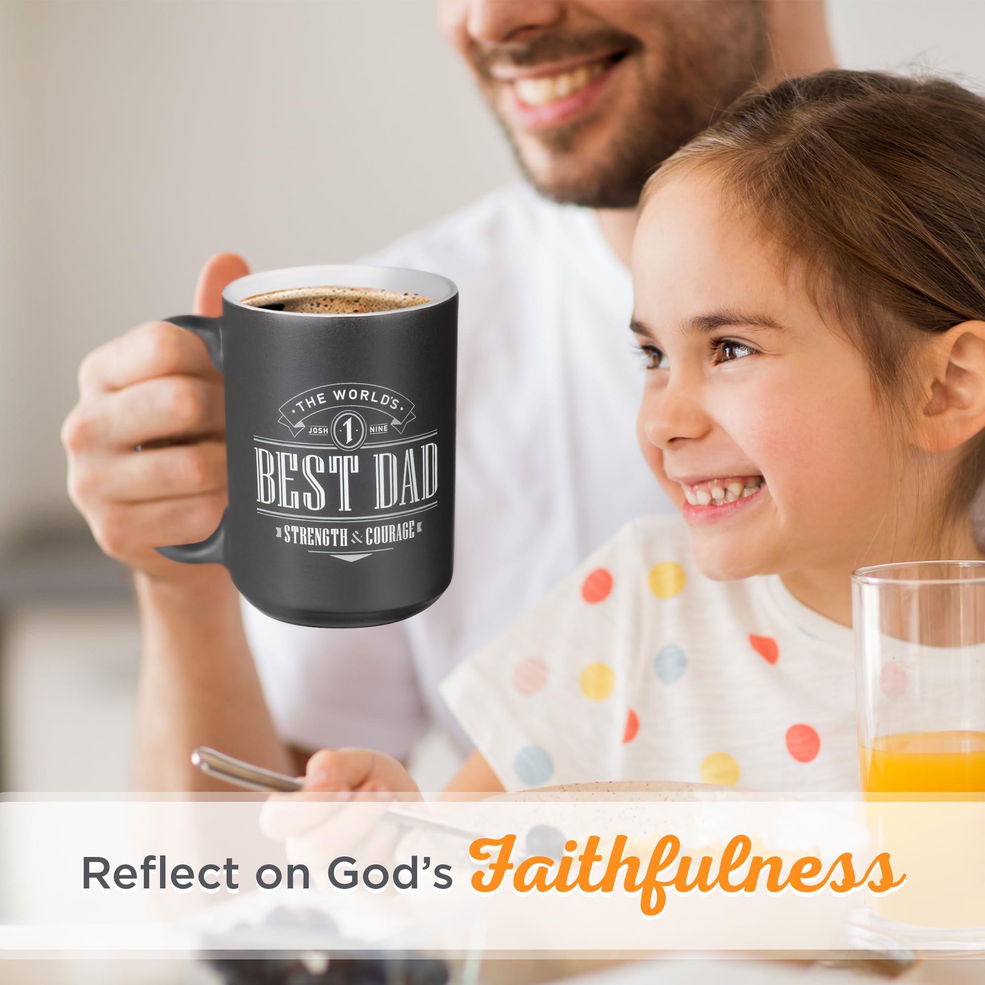 Christian Art Gifts Duży ceramiczny kubek do kawy i herbaty dla ojców i ojców: World's Best Dad Strength & Courage Inspirujący werset biblijny, nietoksyczny bezołowiowy, nadaje się do kuchenki