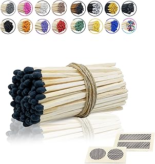 3” Inch Long Wooden Refill Matchsticks with Strike Stickers - Safety Matches Wholesale Bulk Loose by Chandler Studio (Black, 50 Pieces)