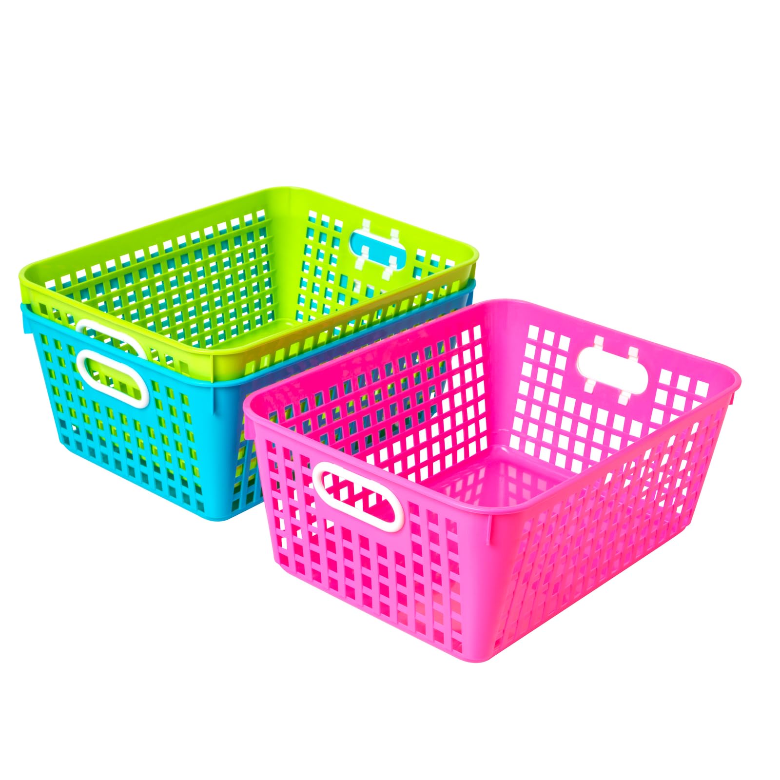 Really Good Stuff - Cestini in plastica per aule o uso domestico, impilabili in rete di plastica con manici – colori fluorescenti brillanti – 33 x 25,4 cm (set da 6)