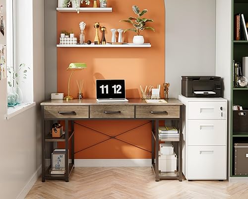 Miniatura 2 de ODK Escritorio pequeño para computadora de oficina mesa para el hogar con cajones de tela y estantes de almacenamiento, escritorio de escritura