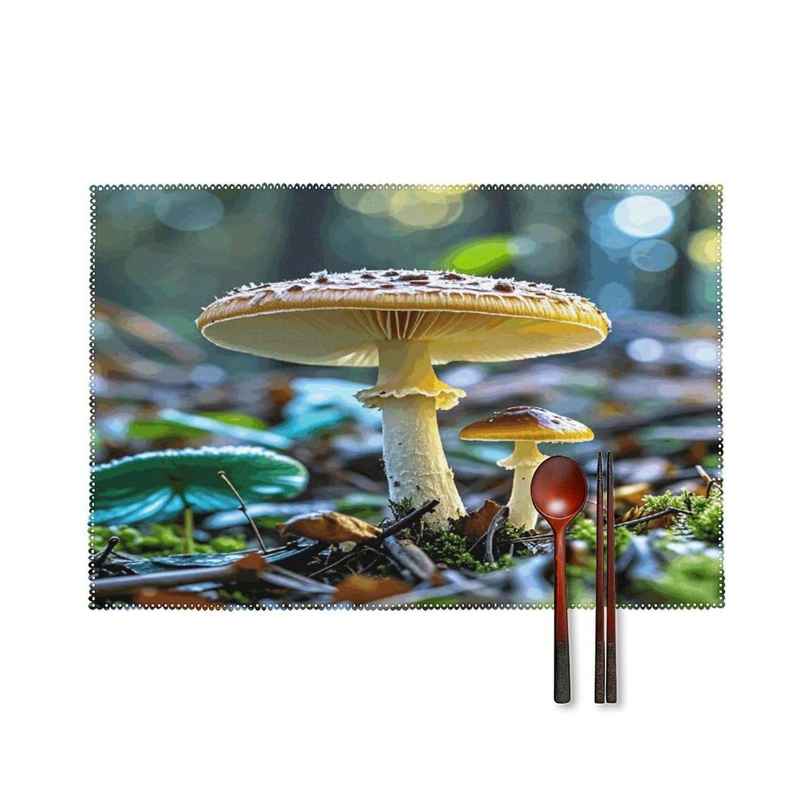 Mushrooms on The Ground Placemats Set of 6 Heat Resistant Non-Slip Table Mats Washable Indoor Outdoor Place Mats Rustic Vintage Seasonal Placemat for Kitchen Dining Outdoor Party Table Decor