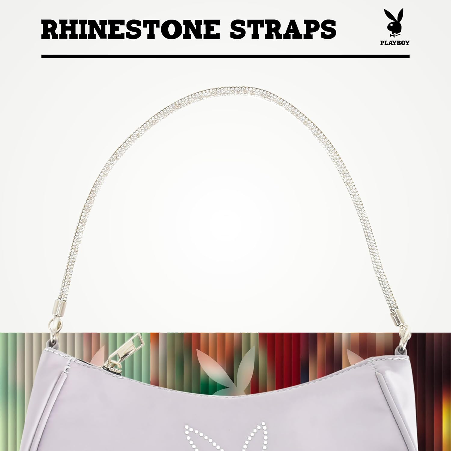 Playboy Shoulder Bag, Women's Purse Handbag with Rhinestone Carry Strap and Bunny Logo | Bunny Logo, Carry Strap, with Rhinestone