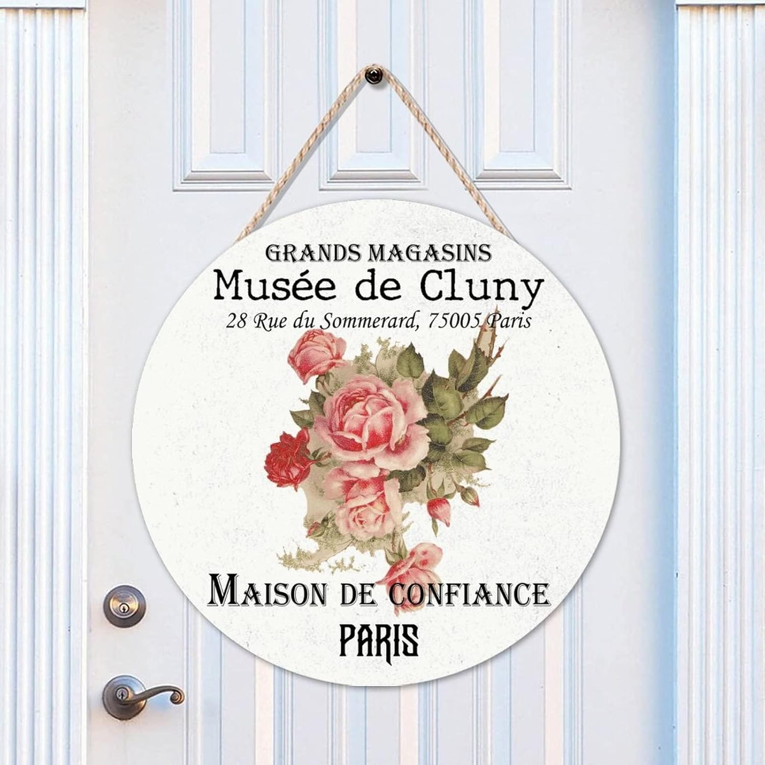 Old Paper Textures Round Door Hanger Sign, Vintage Flower Wood Door Sign, Vintage 16x16in Wall Hanging Sign Plaque for Front Door Entryway Porch Bar Pub Housewarming Gifts