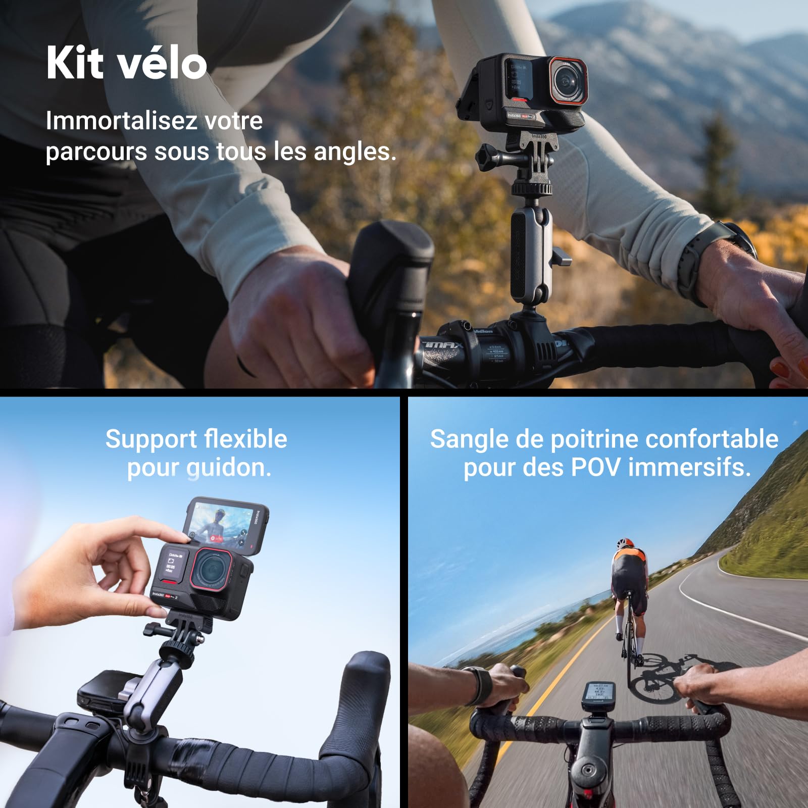 Insta360 Ace Pro 2 Pack Vélo - Caméra d'action étanche 8K co-conçue avec Leica, capteur 1/1,3", Double Puce d'IA, qualité en Basse lumière, Audio avancé, écran Rabattable, édition IA pour Vlogs, Moto