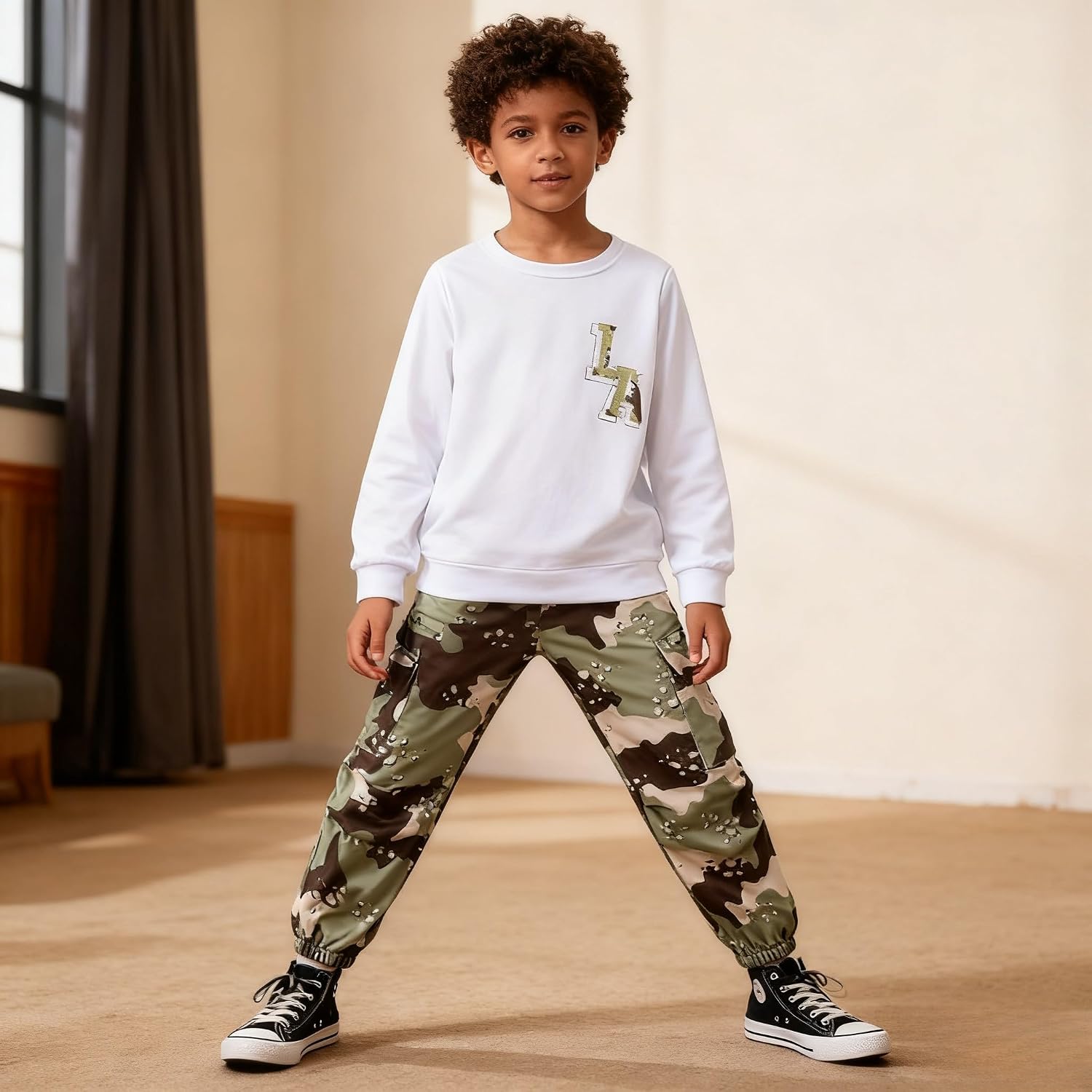 Boy Clothes Plant Camouflage Pants LA Letter Print Top Sweatsuit Fall Boys Outfits Set