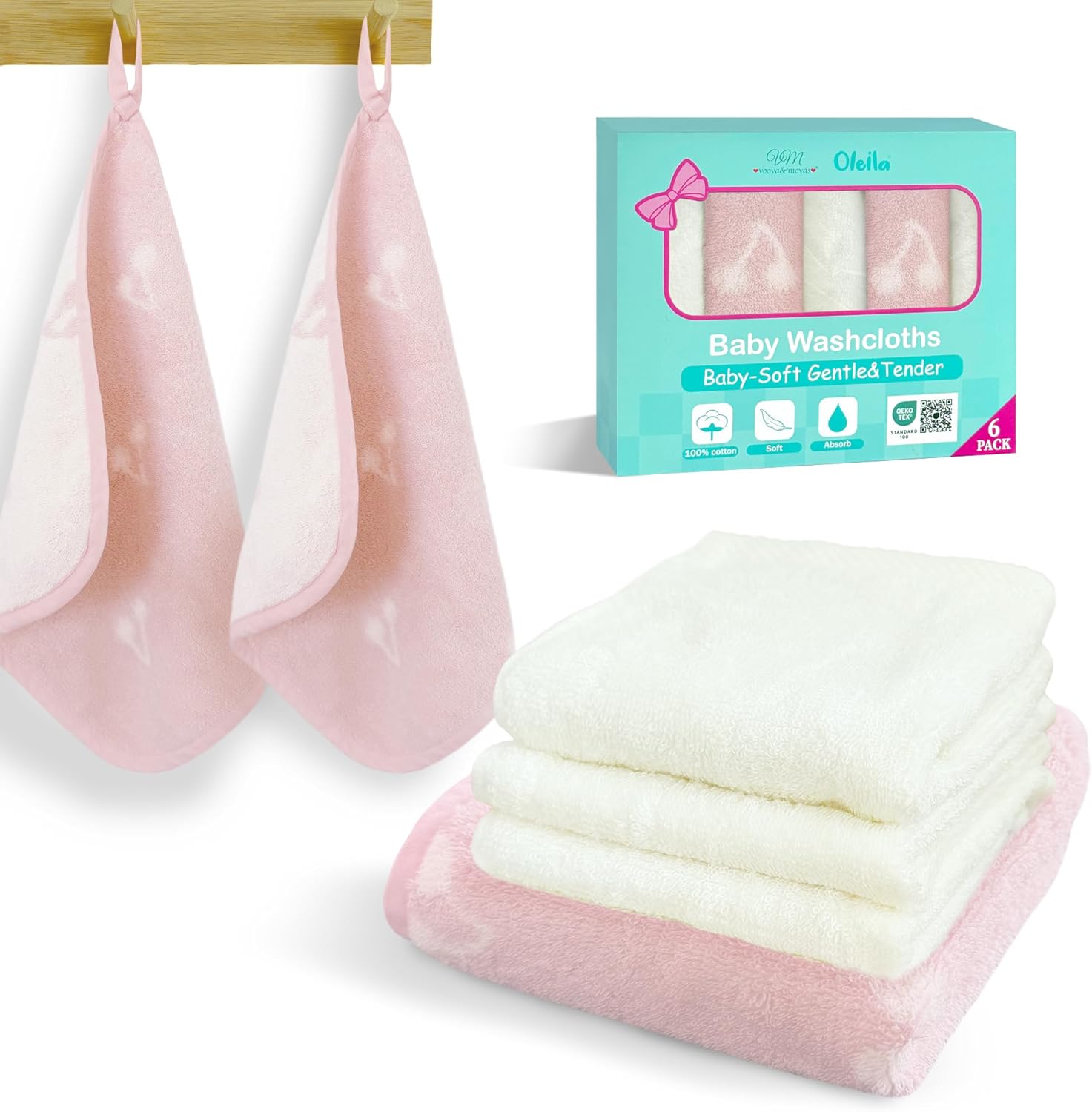 VOOVA & MOVAS Thick Baby Hooded Bath Towel - 100% Cotton,420GSM, 30.5x36 Inches,0-18Months, Super Absorbent Large Towel with Cherry Hood for Newborn,Toddler,Infant, Baby Essentials, Pink Cherry