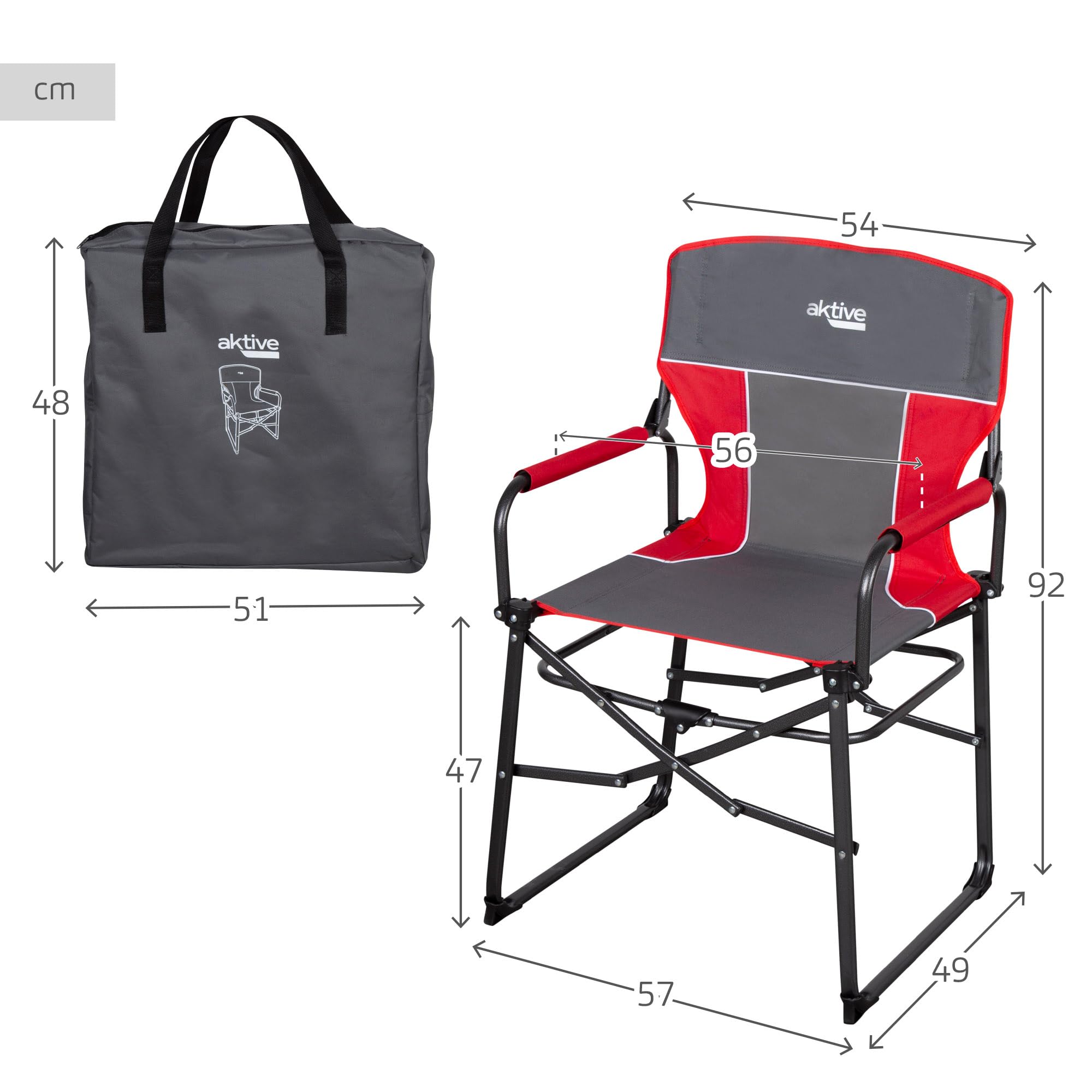AKTIVE 63049 Silla Plegable Camping Director Antivuelco c/Plegado Compacto, Gris