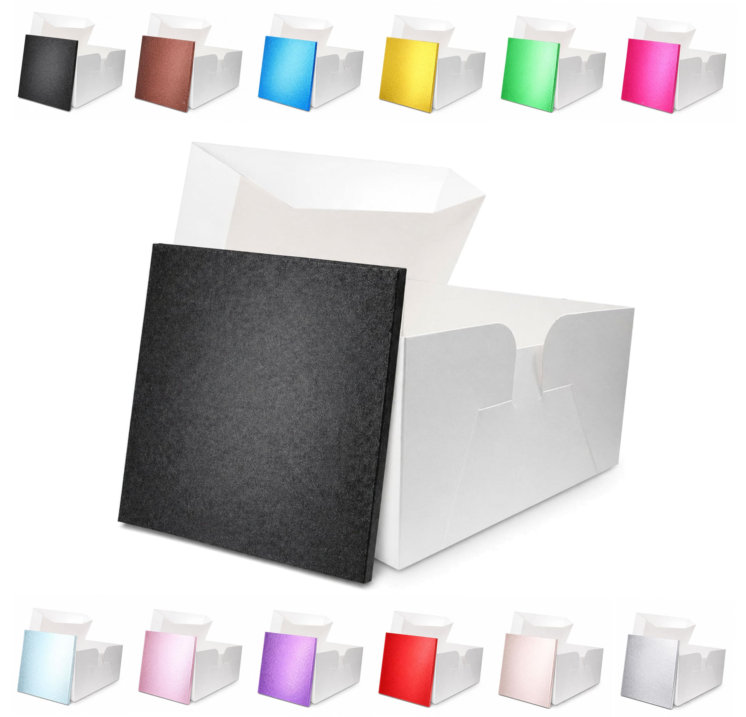 Larryroo Square Colour Cake Drum Board & White Box + Lid Combo Pack For WeddingBirthday Cakes (Black14 Inches) from B&Q