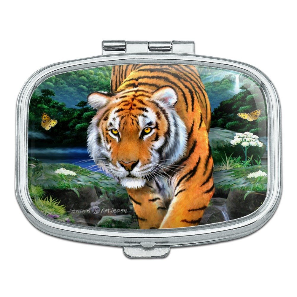Tiger Stalking at Sunset Butterflies Rectangle Pill Case Trinket Gift Box
