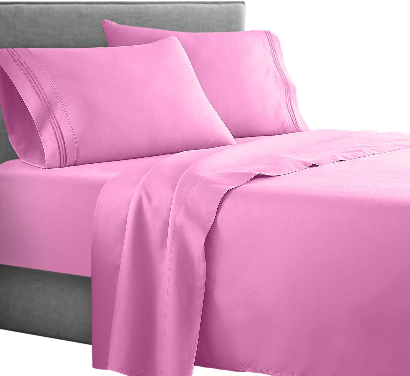 Clara Clark Supreme 1500 Collection 4pc Bed Sheet Set - King Size, Strawberry Pink, Woot_15_sht-k-Ltpink