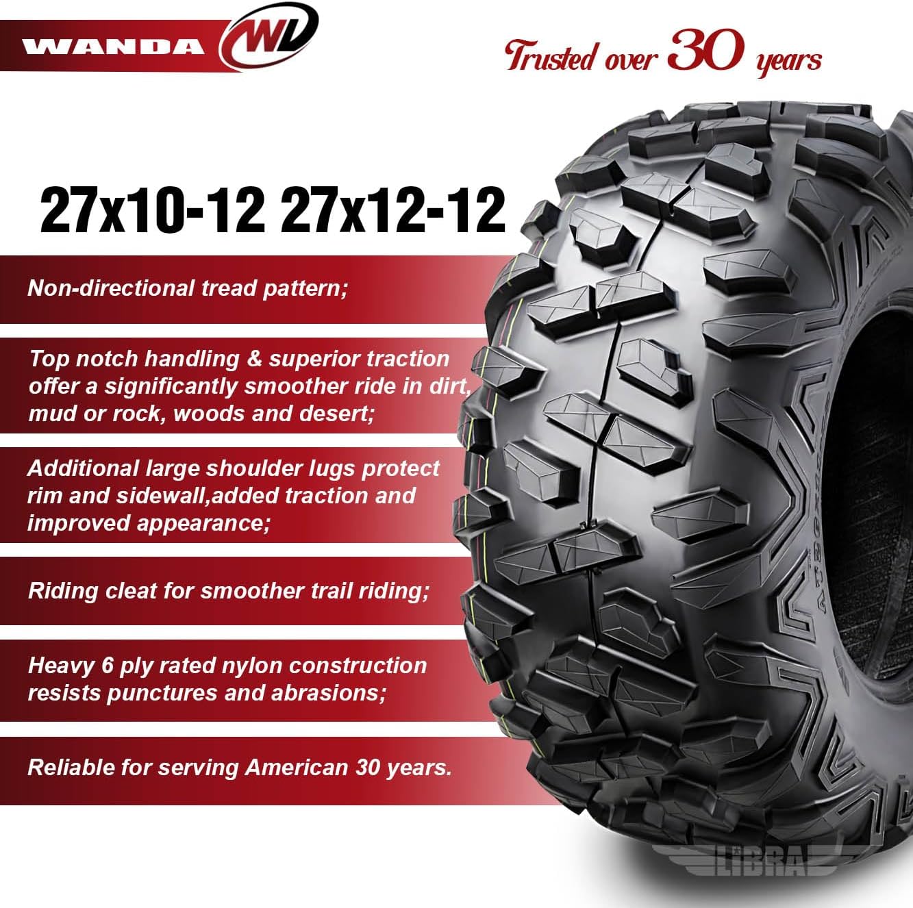 WANDA Set 4 UTV ATV Tires AT 27x10-12 Front & 27x12-12 Rear /6PR P3501-10380/10407