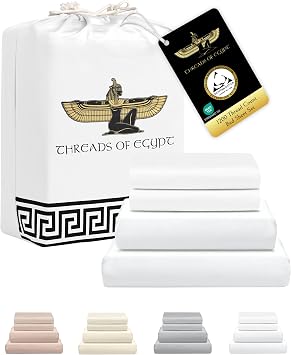 100% Egyptian Cotton Sheets Split King Size | 1200 Thread Count | CEA Gold Seal Certified | Ultra Soft | Cooling for Hot Sleepers | 18" Deep Pocket | Split King Size [White]