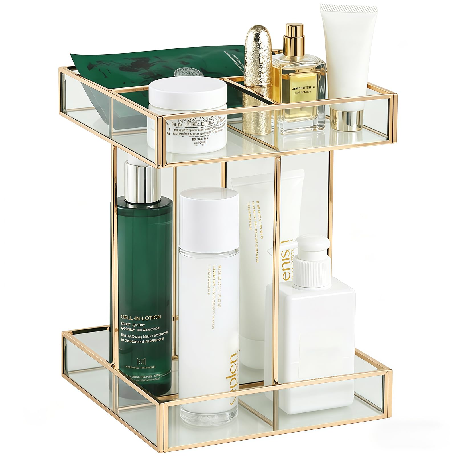 Organizador de cosméticos giratorio 360°, gran capacidad, organizador de maquillaje de cristal para vestidor, dormitorio, cuarto de baño