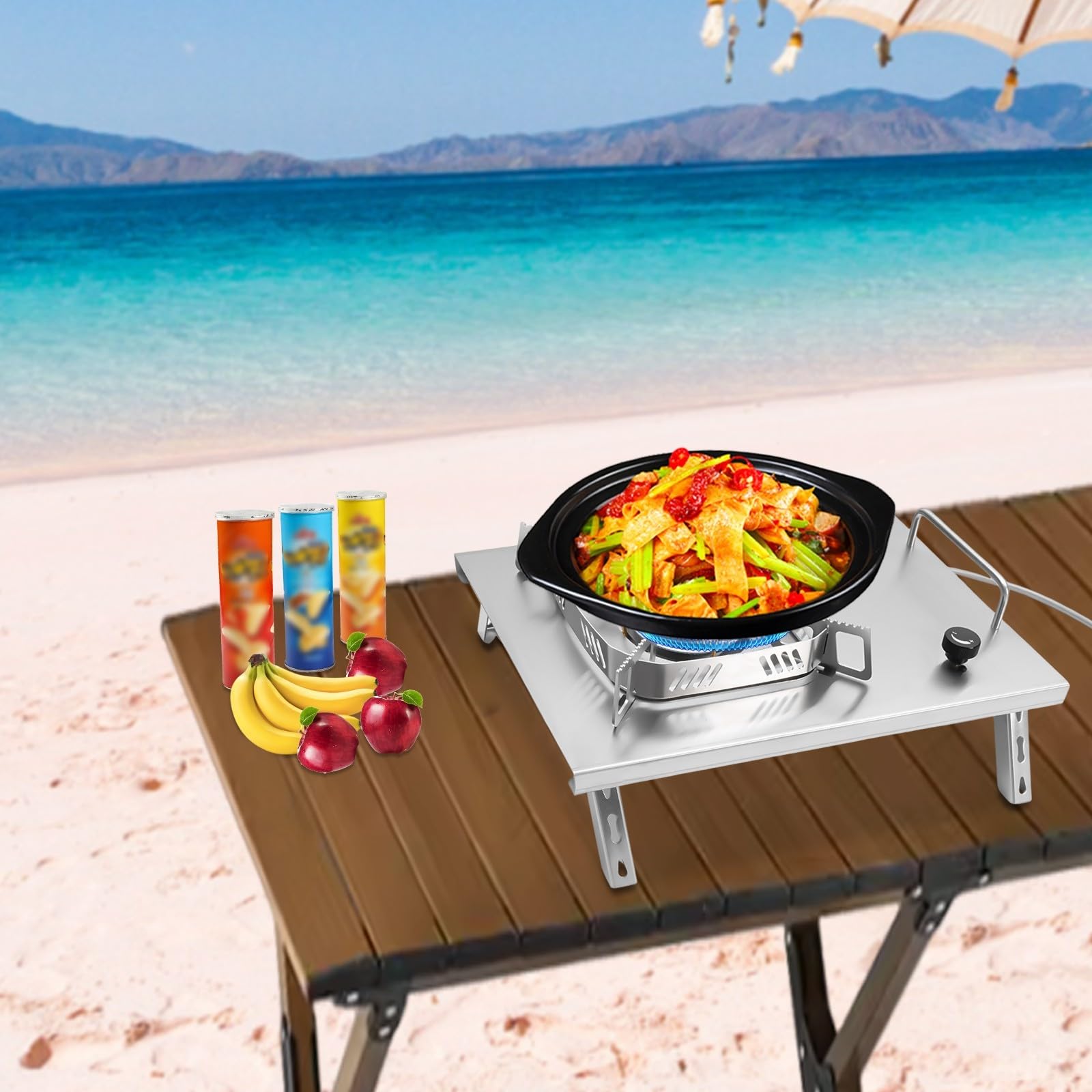Réchaud à gaz de camping - 2600 W - En acier inoxydable et cuivre - Idéal pour le camping, les barbecues en plein air
