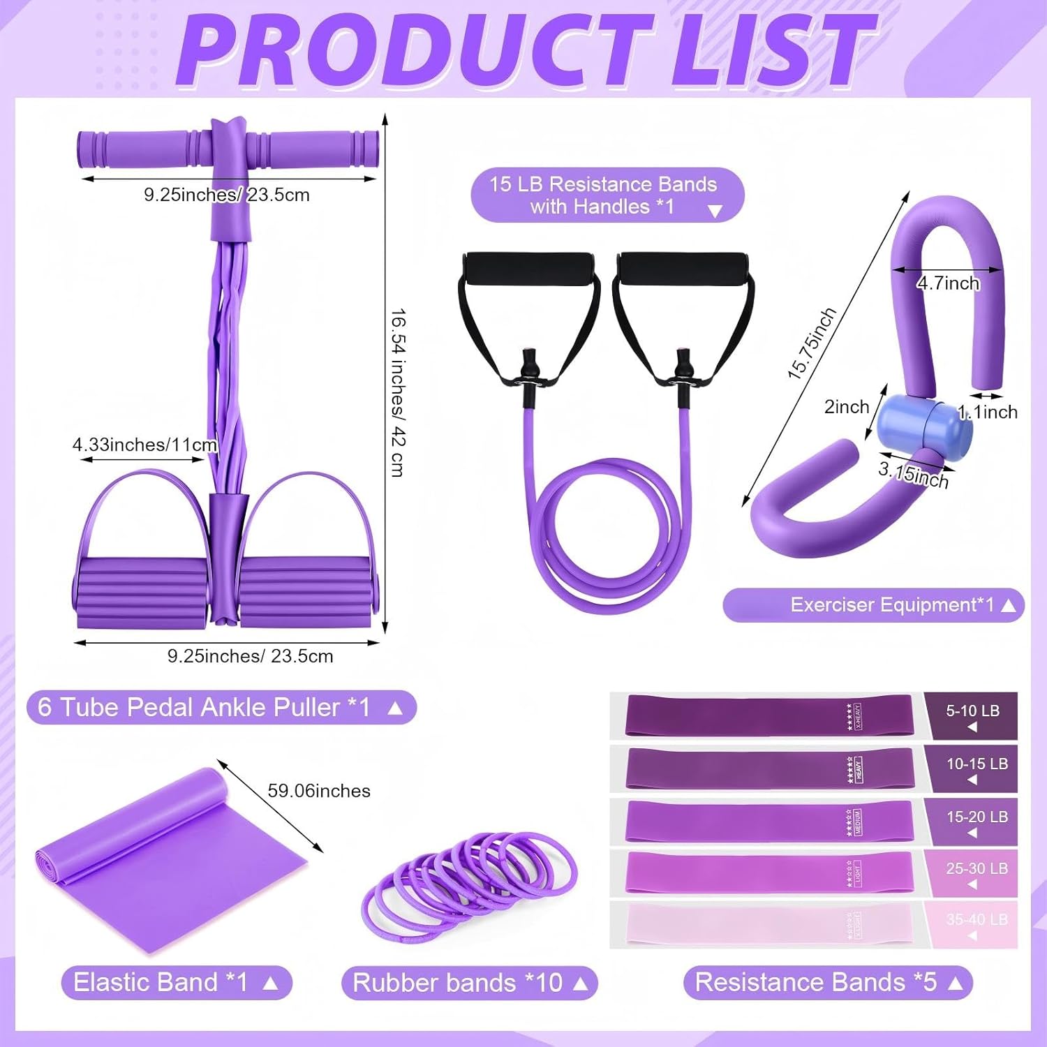 17 Pcs Home Pilates Kit With Resistance Bands 6 Tube Pedal P...