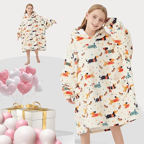 Miniatura 111 de Wearable Blanket Hoodie for Kids Oversized Sherpa Blanket Hoodie for Kids Boys Girls Teens 6-13YR,Navy Shark