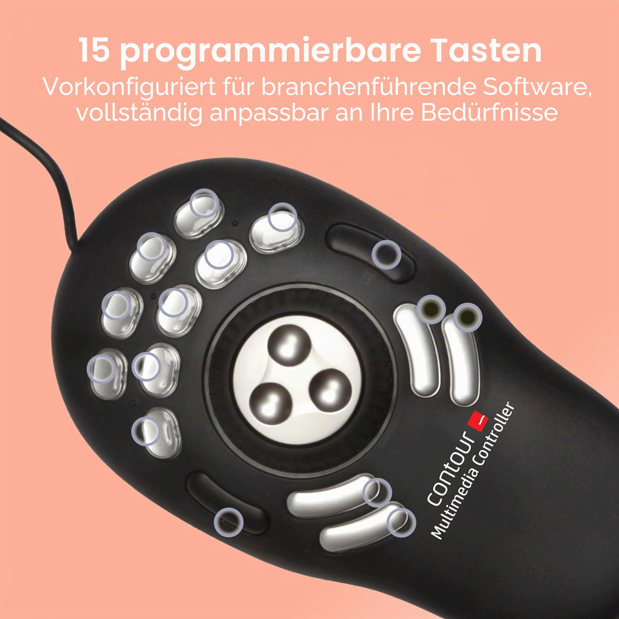 Contour Shuttle PRO v2 - Multimedia Controller mit Jog-Wheel & 15 frei programmierbaren Tasten, ideal für Video, Audio & Bildbearbeitung, kompatibel mit Mac & PC - Black