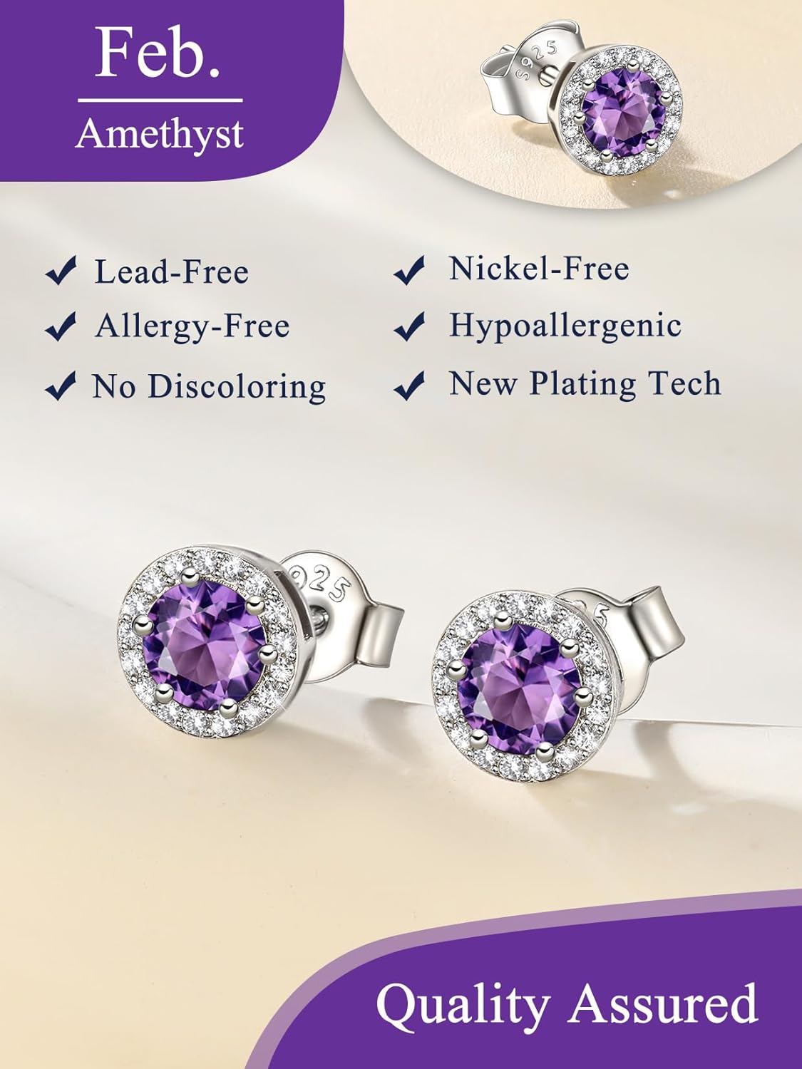 Suplight 925 Sterling Silver Birthstone Earrings Stud Round/Heart/Teardrop/Square Crystal Earrings for Women, Diamond Silver Earrings Dainty Gifts for Women Birthday Unique Minimalist Jewelry - Image 7