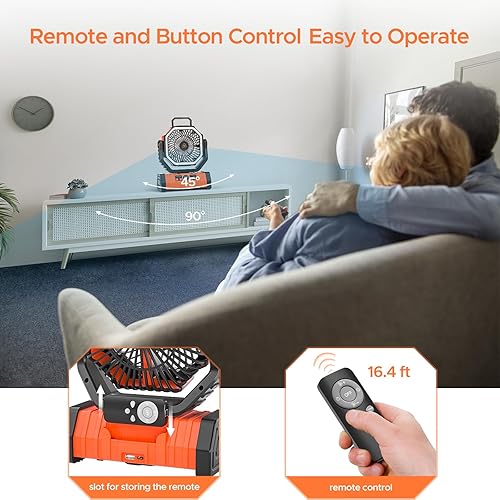 Miniatura 6 de Ventilador de camping recargable con linterna LED ventilador de escritorio de 20000 mAh con control remotoganchotemporizador ventilador portátil de