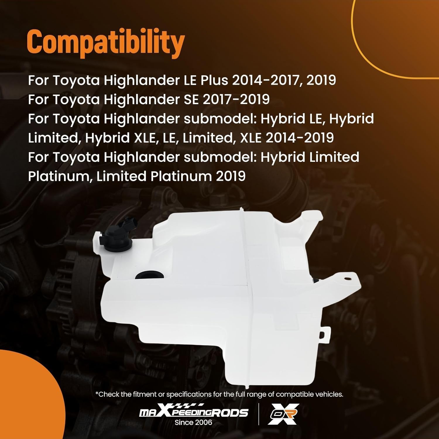 maXpeedingrods Windshield Washer Tank with Pump Replaces 85315-0E070 Compatible for Toyota Highlander 2014–2019