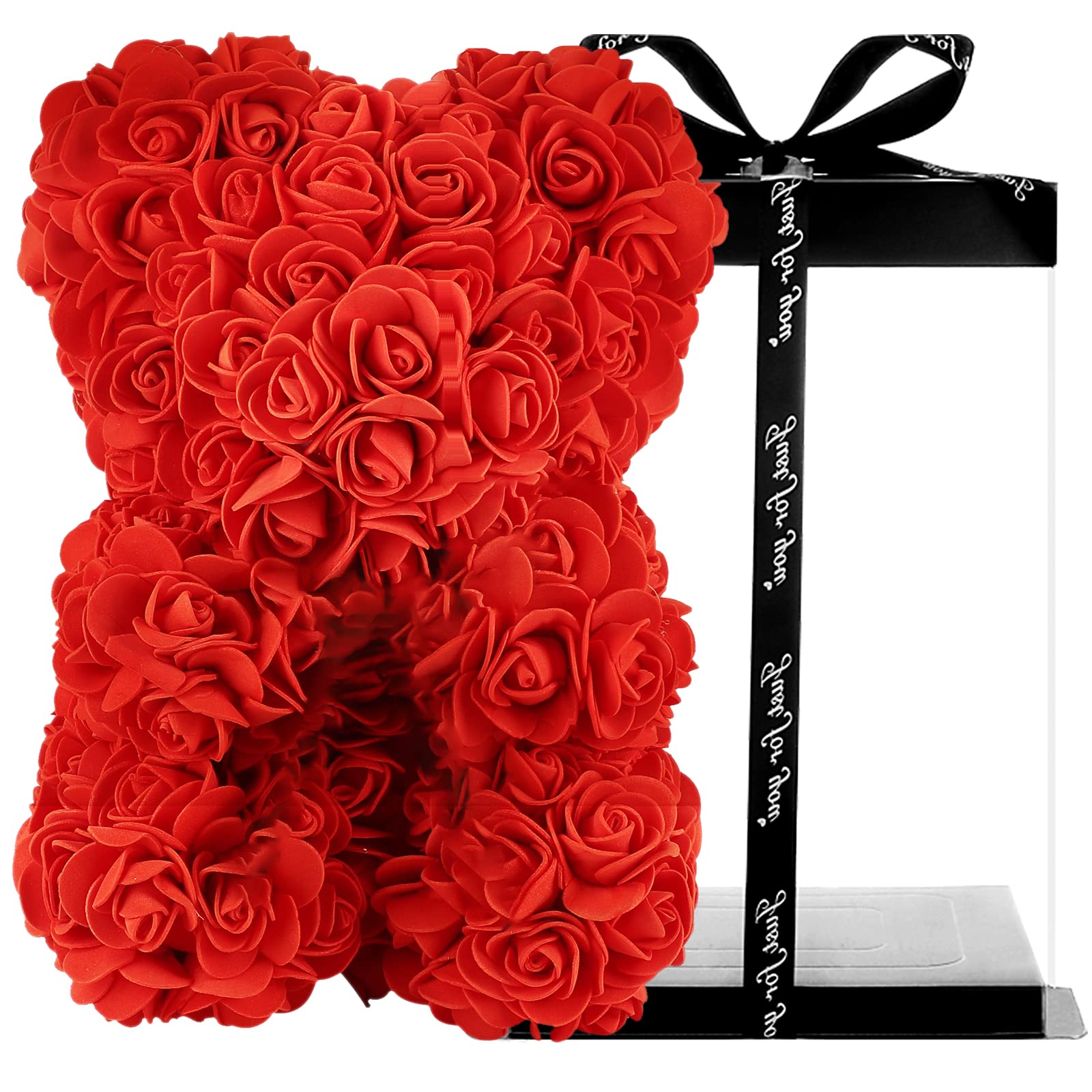 Rose Bear,Rose Teddy Bear Gifts for Her,Mom,Girlfriends,Women,Wife, Valentines Day,Christmas,Birthdays,Anniversary,Children's Day Rose Flower Bear with Gift Box Included