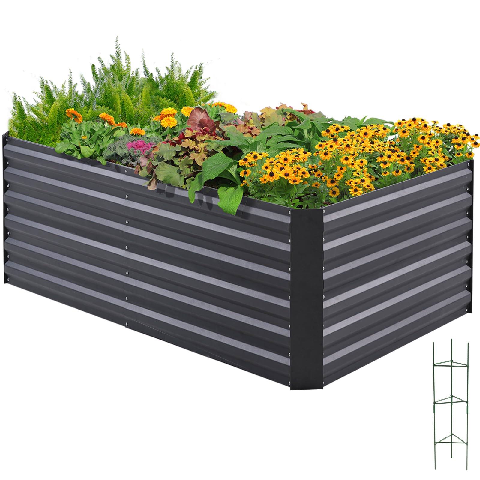 Quictent Hochbeet Pflanzkasten aus Metall, 180 x 90 x 62cm Kräuterbeet ohne Boden für Garten, Freistehendes Gemüsebeet mit Tomatenkäfigen,Grau