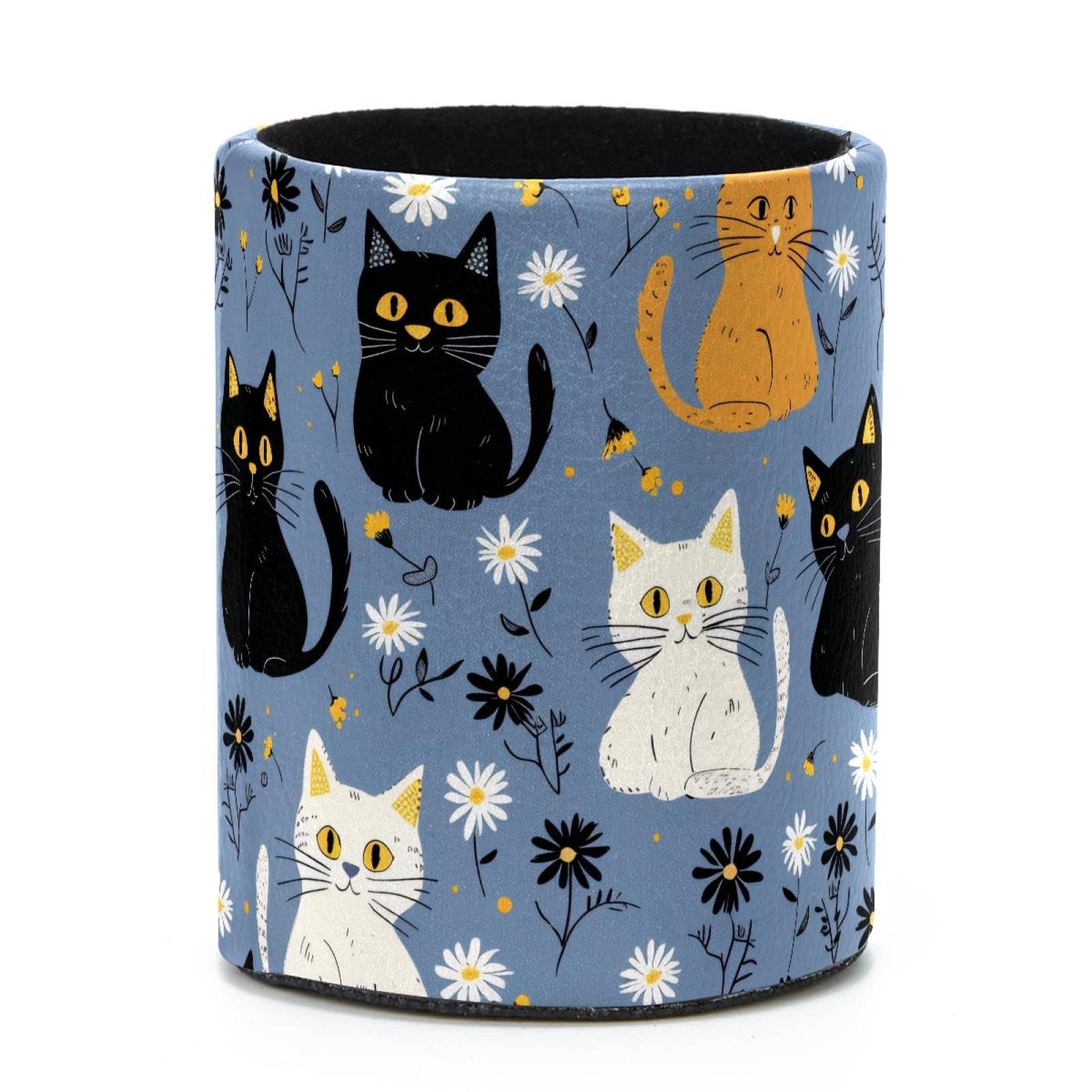 VAPOKF Round Pencil Holders for Desk, Cats and Daisies Pen Holders Pen Pot Makeup Brushes Storage Desktop Stationery Supplies Organiser for Home Office