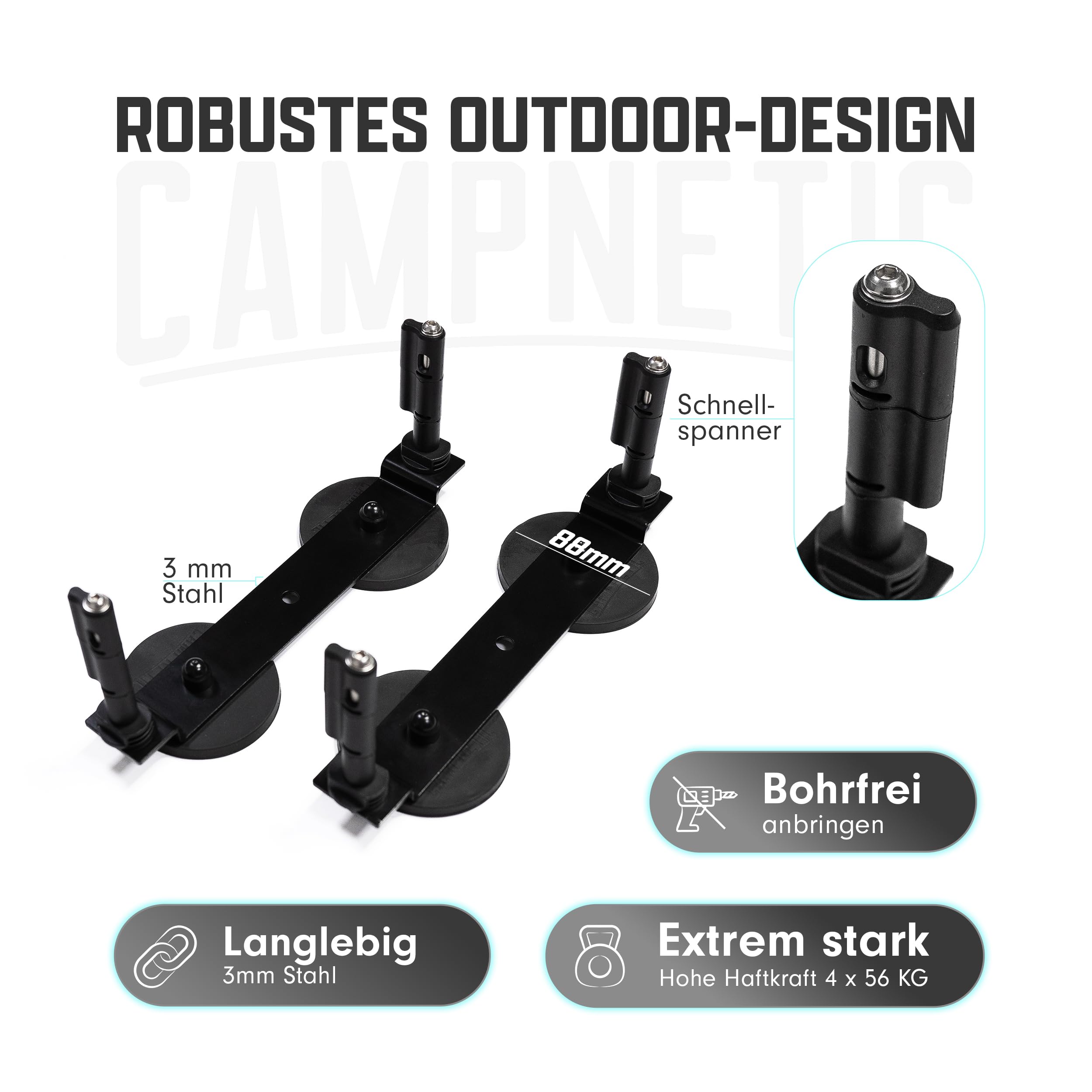 MAXTRAX MKII Sandbleche schwarz mit magnetischer Halterung von Campnetic | Sandboards mit Magnethalterung zur Befestigung ohne Bohren, Recovery Boards , für Offroad Camper, Vans & 4x4 Camping