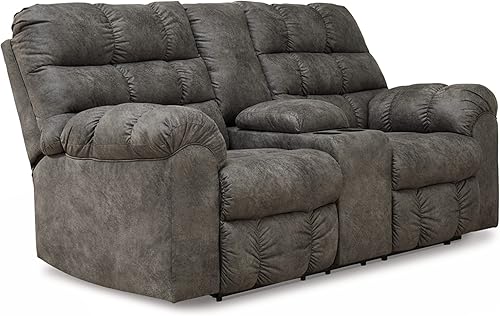 Signature Design by Ashley Derwin Urban - Sofá biplaza reclinable doble de piel sintética con consola, color gris