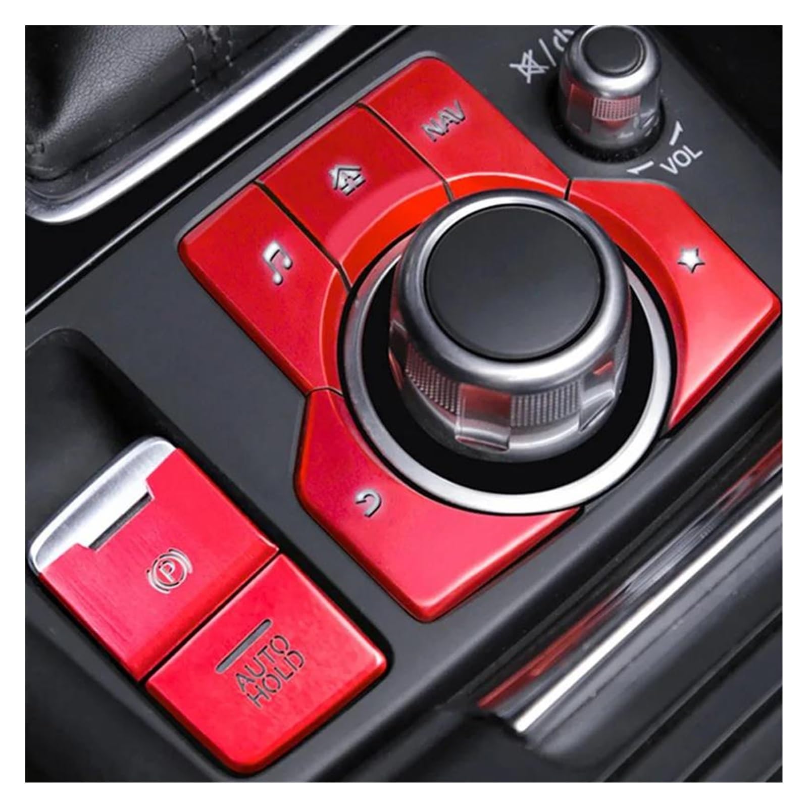 Copertura Console Centrale In Metallo Rosso – Per Mazda 3, 6, CX-5, CX-9 (2016-2020) – Pulsante Freno A Mano Elettronico - 3