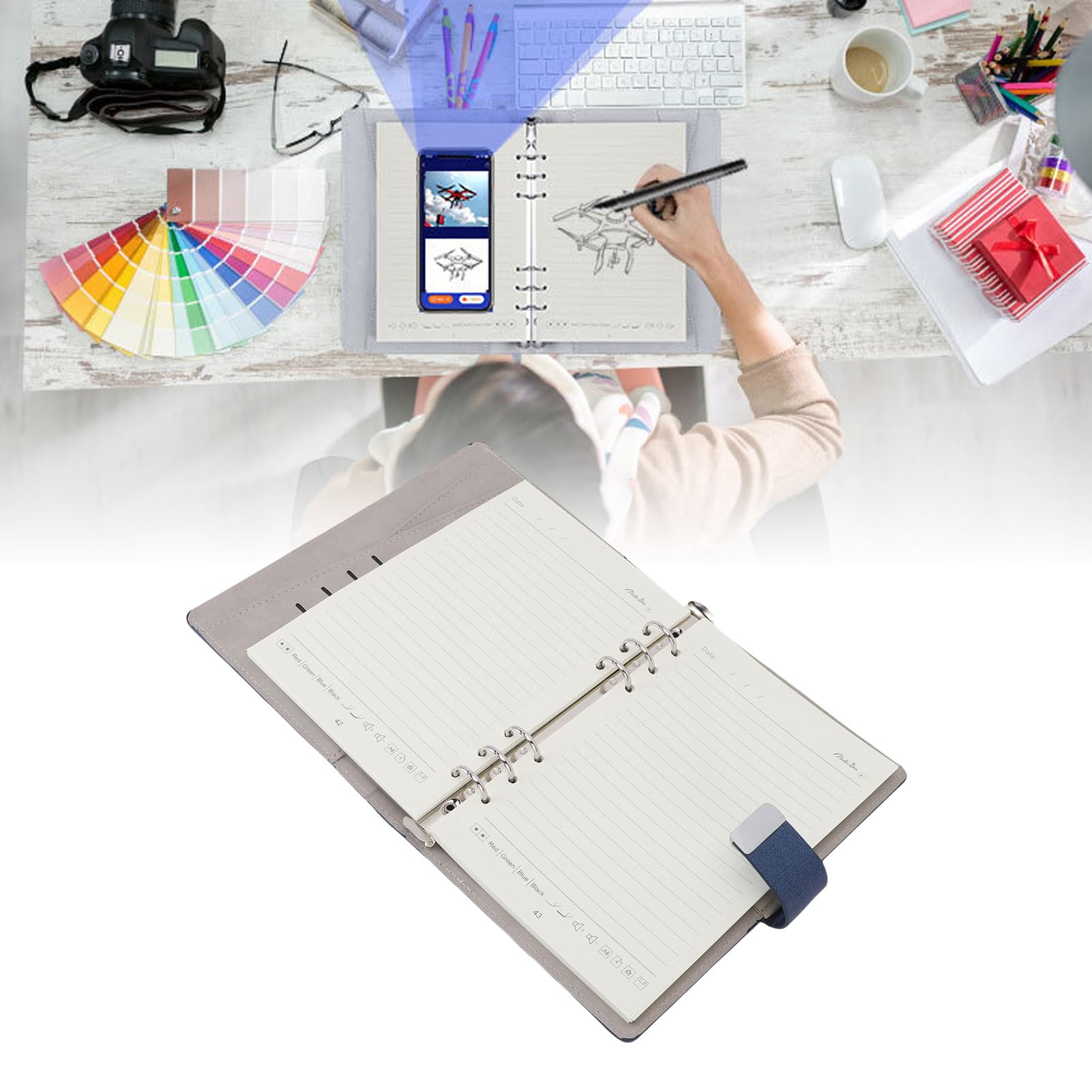 Cuifati Blocco Note Intelligente con Sincronizzazione in Tempo Reale, Taccuino Digitale con Penna Intelligente per Prendere Appunti, Set Blocco Note Wireless Bluetooth Digitalizza Scritte a Mano,