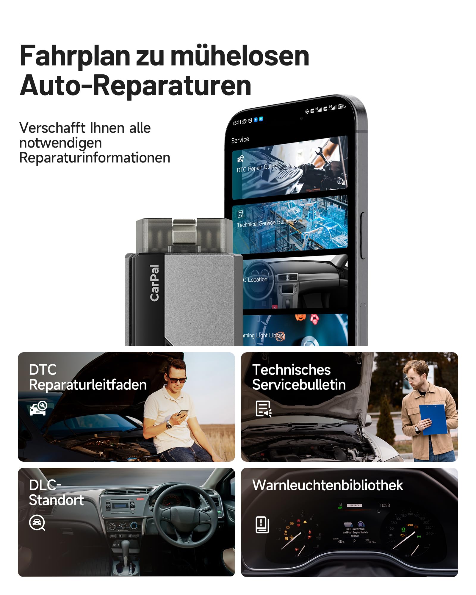 TOPDON OBD2 Diagnosegerät Carpal-A mit Bluetooth und 6 Reset Services, Diagnosegerät Auto mit Vollsystem Systemdiagnose für alle Fahrzeuge Kfz Pkw, OBD2 Scanner für iOS Android,1 Jahr Gratis