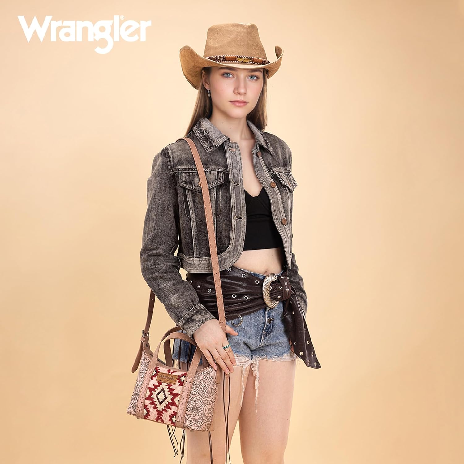 Wrangler Tooled Aztec Small Crossbody Bags for Women Designer Top-Handle Crossbody Handbag - Image 2