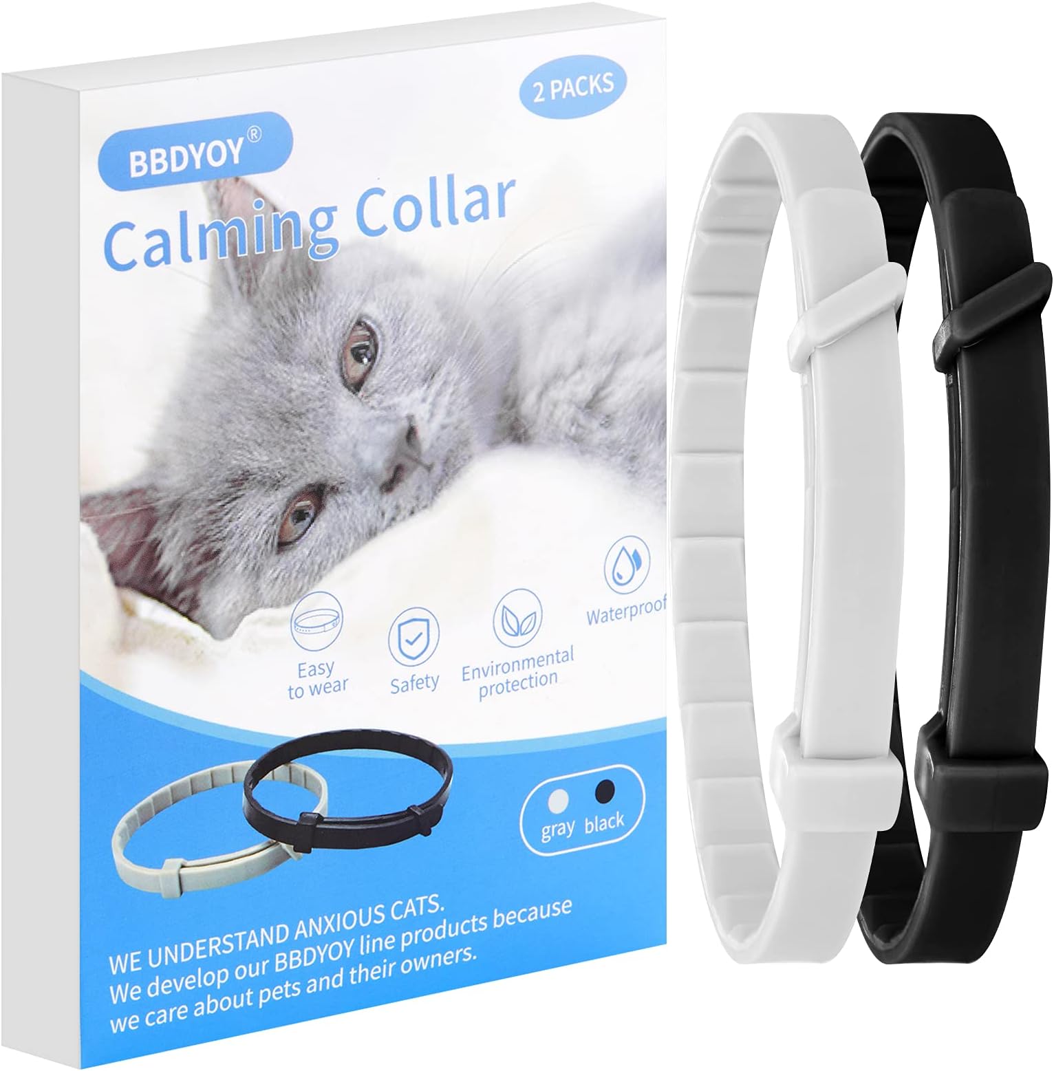 Cat Calming Collar 2 Pack Pheromone Calm Anxiety Collar for Cats and Kittens Stress Reliever Relaxing Comfortable Collar Breakaway Design Gray/Black