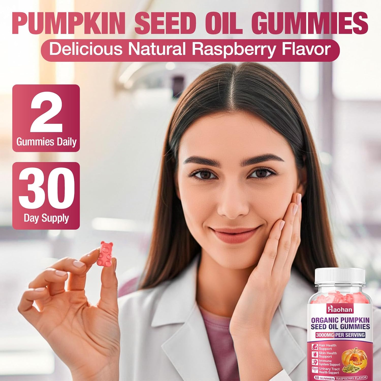 Haohan Pumpkin Seed Oil Gummies with Saw Palmetto for Hair Growth in Women & Men - Organic Hair Skin & Nails Supplement with High-Purity Extract - Sugar-Free, Non-GMO, Raspberry Flavor, 60 Count - Image 7