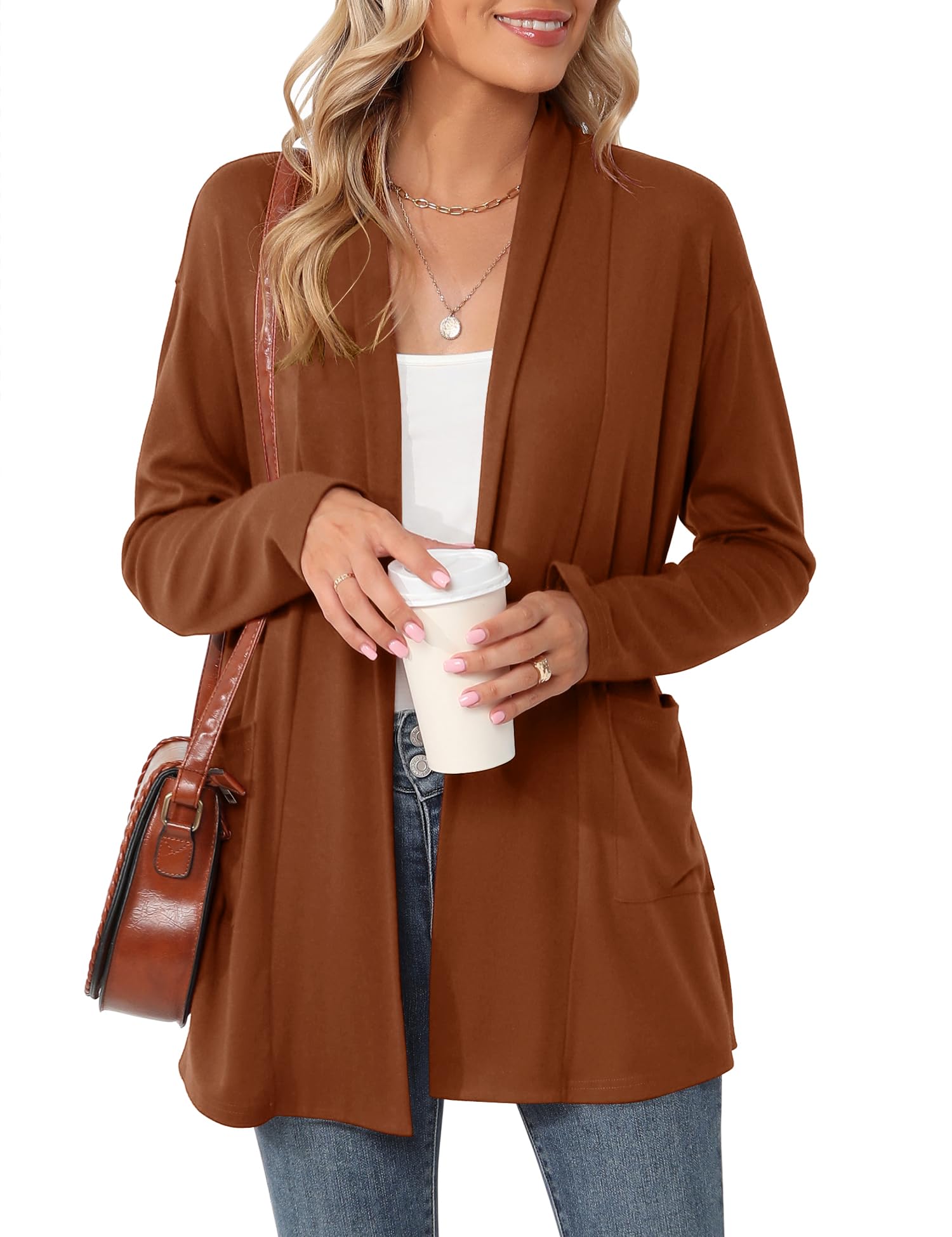 Micoson Women's Long Sleeve Open Front Cardigan Casual Loose Lightweight Cardigans with Pockets