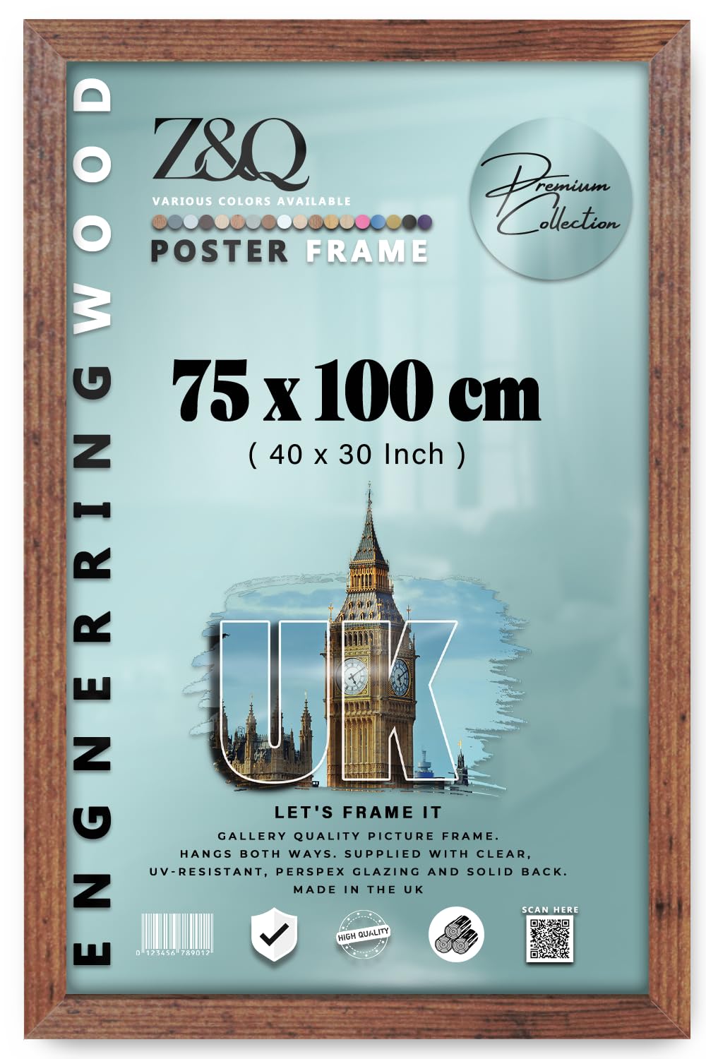 Z&Q | Premium MDF Certificate Frame (75 x 100 CM) Elegant Wooden Texture, Sturdy Art Display 40" x 30" Stylish Office Frame, 750 x 1000 mm [ Rustic ]