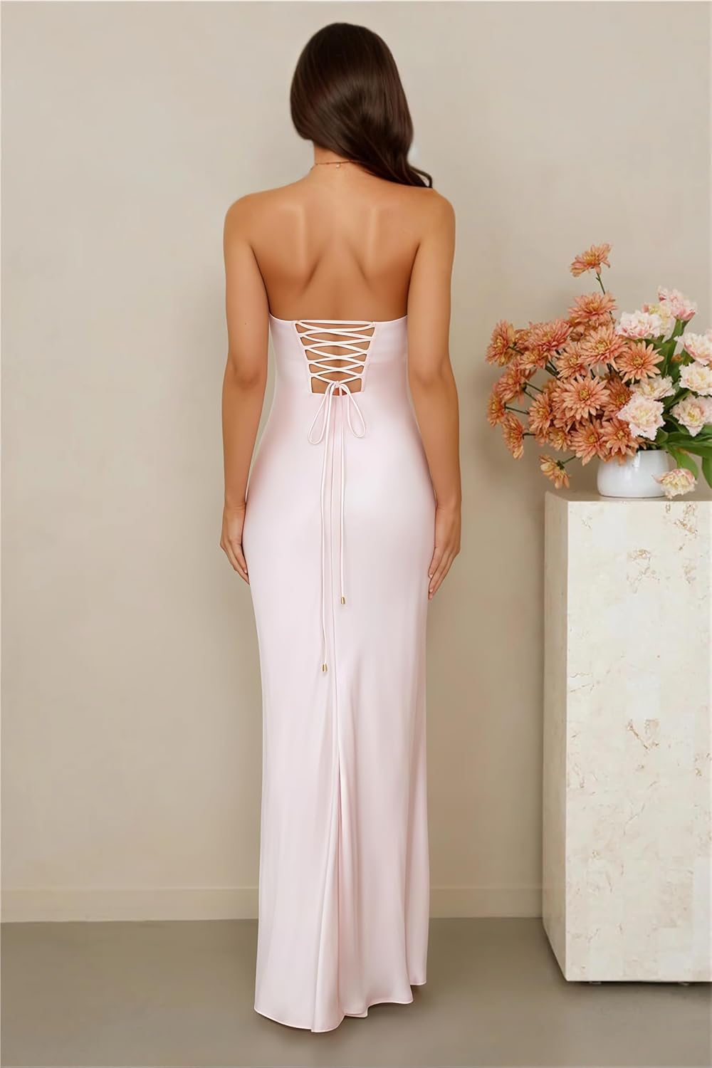 Satin Strapless Ruched Bridesmaid Dresses for Women 2026 Mermaid Long Formal Evening Gown