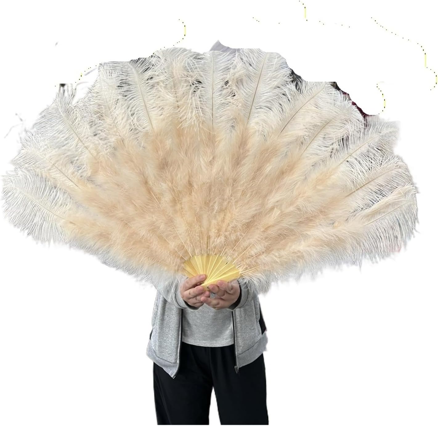 Ostrich Feather Hand Fan 100cm Plumes for Wedding Stage Dance Performance(Red,1PCS Left Hand)