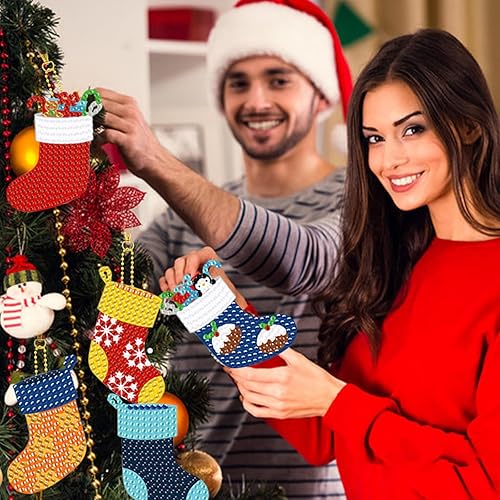 Miniatura 6 de Juego de 12 calcetines de Navidad con pintura de diamantes, accesorios de arte de diamantes, accesorios de arte de diamantes, bricolaje 5D,