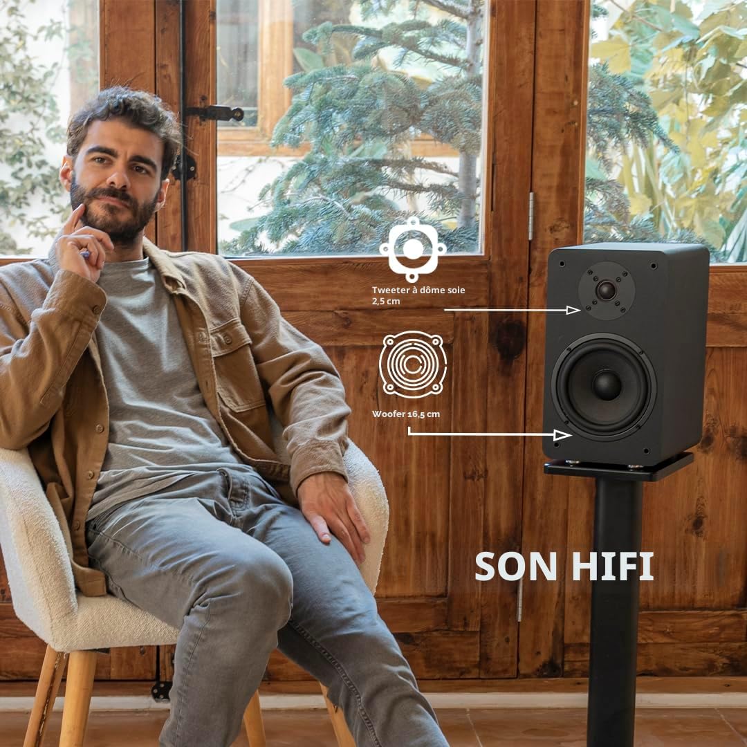 VULKKANO A6 Arc Eincente Amplifiée avec Woofer 6.5", Bluetooth 5.0, HDMI Arc, Optique, RCA, USB, Sortie Subwoofer, Eincentes pour Téléviseur, Couleur Marron