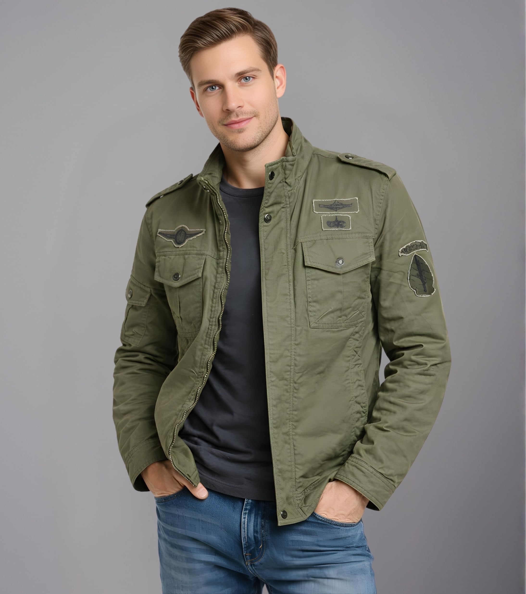 L'MONTE Imported Casual Cotton Standard Length Fur Winter Jacket for Men (XL, Green) 1