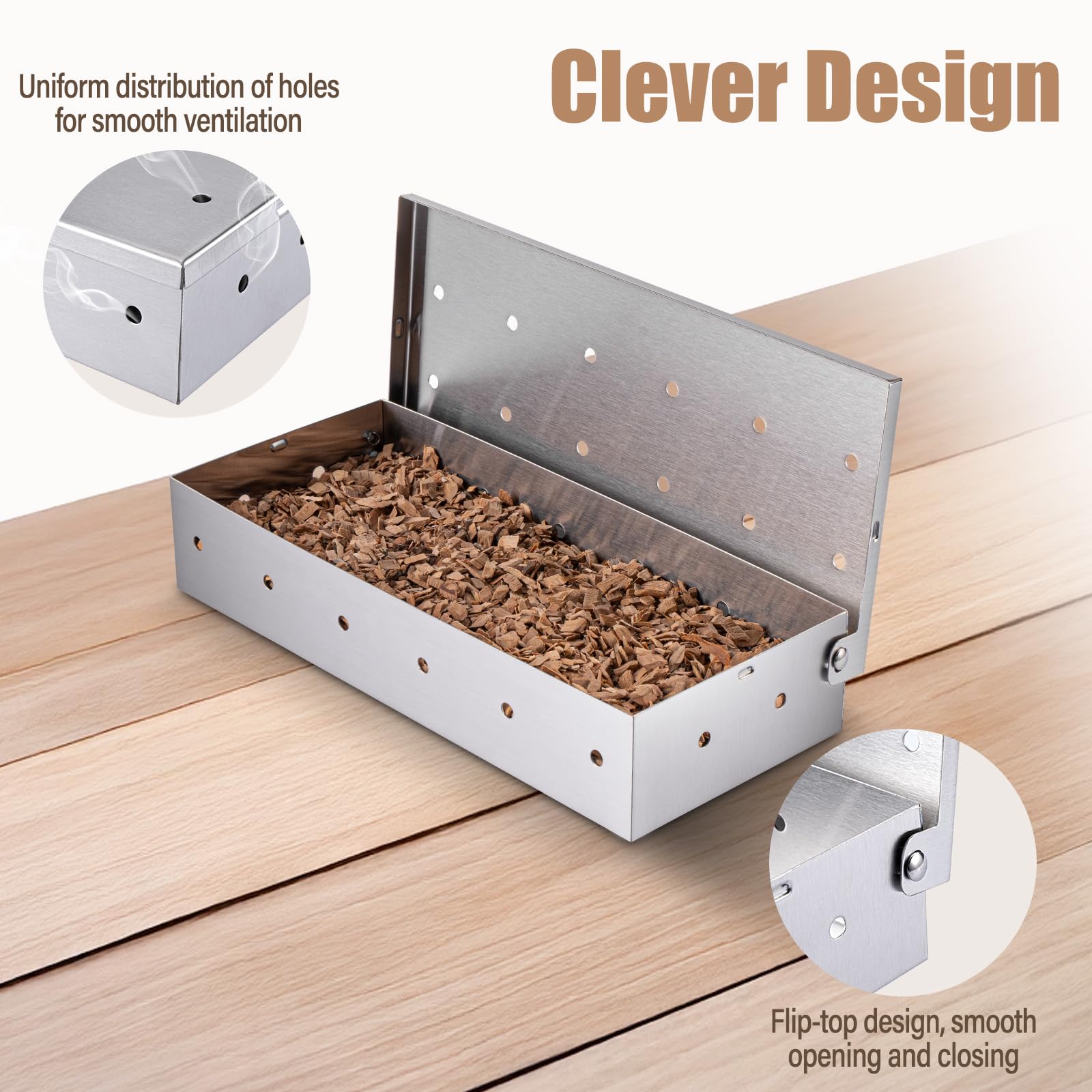 Juego de Tubos para Ahumar con Pellets Tubo para Ahumar, Accesorios para Barbacoas de Gas o de Carbón, Caja para Ahumar de Acero Inoxidable para Asar Carne Barbacoas al Aire Libre Cocina — view 3