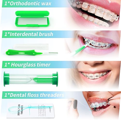 Miniatura 5 de Annhua Juego de 8 piezas de cuidado de ortodoncia para aparatos ortopédicos, kit de herramientas de limpieza de dientes con cepillo interdental,