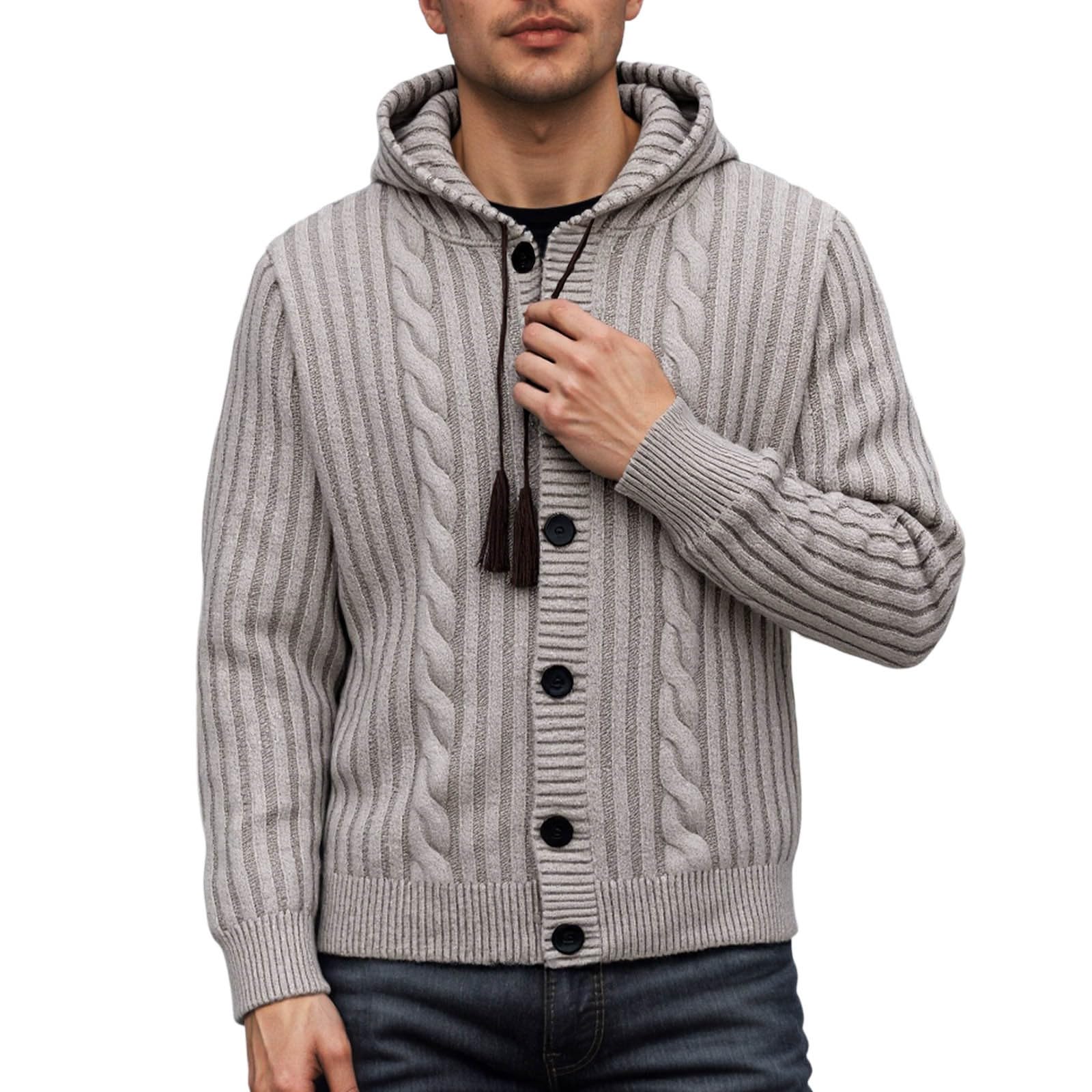 Cardigan Hombre Botones, Chaqueta De Lana para Hombre con Cuello En V Manga Larga Suéter De Punto con Botones Elegante Ajustado Cárdigan Ligero con Bolsillos para Exterior El Ocio
